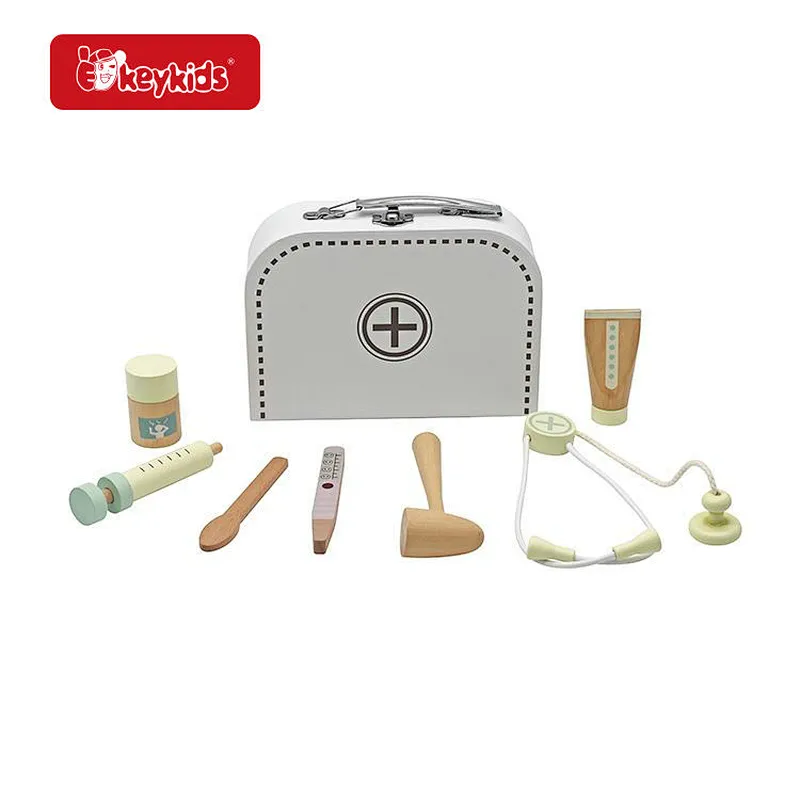 New design kids pretend play wooden toys doctor kit play set with Stethoscope W10D663